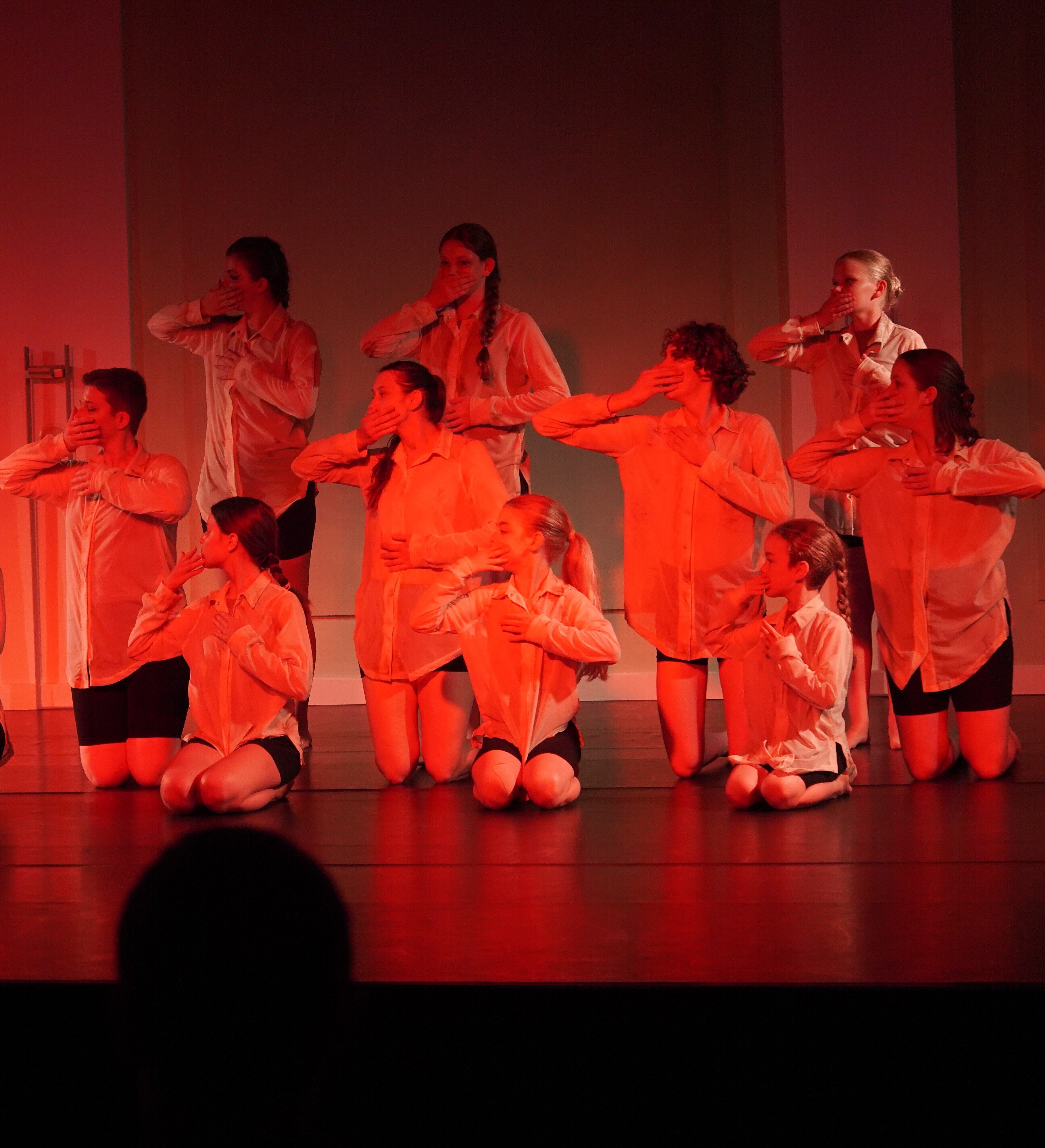 Gruppenfoto der Dance Company eMotion e.V. auf der Bühne